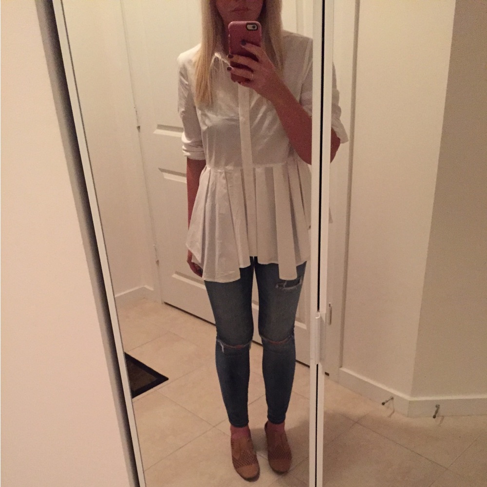 ANTHRO pleated peplum button down